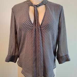 Kimchi Blue Black & White Geometric Tie-Neck Blouse